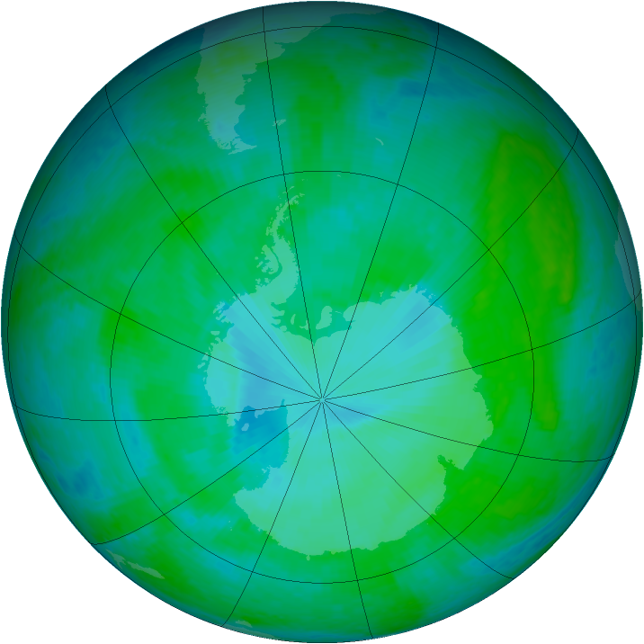 Antarctic ozone map for 04 January 2002